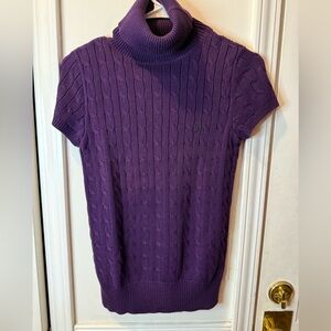 Purple Cable Knit Turtleneck Sweater